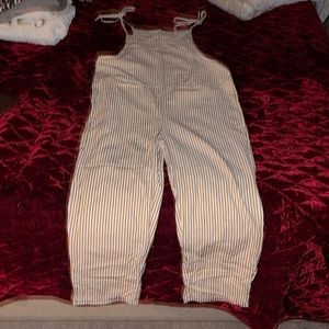 yellow and white striped jumpsuit